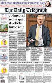 The Daily Telegraph front page for 20 January 2022