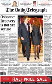 The Daily Telegraph Newspaper Front Page (UK) for 20 February 2014