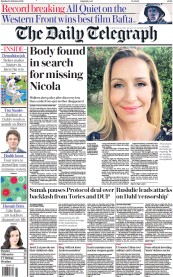 The Daily Telegraph (UK) Newspaper Front Page for 20 February 2023