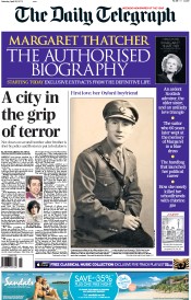 The Daily Telegraph Newspaper Front Page (UK) for 20 April 2013