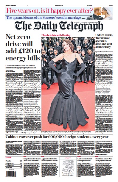 The Daily Telegraph Newspaper Front Page (UK) for 20 May 2023