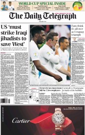 The Daily Telegraph Newspaper Front Page (UK) for 20 June 2014
