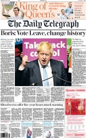 The Daily Telegraph (UK) Newspaper Front Page for 20 June 2016