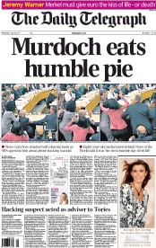 The Daily Telegraph Newspaper Front Page (UK) for 20 July 2011