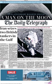 The Daily Telegraph (UK) Newspaper Front Page for 20 July 2019