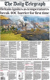 The Daily Telegraph (UK) Newspaper Front Page for 20 July 2022