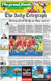 The Daily Telegraph (UK) Newspaper Front Page for 20 August 2016