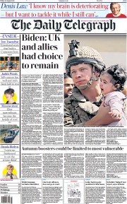 The Daily Telegraph (UK) Newspaper Front Page for 20 August 2021