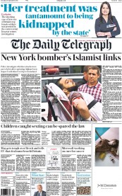 The Daily Telegraph (UK) Newspaper Front Page for 20 September 2016