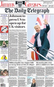 The Daily Telegraph (UK) Newspaper Front Page for 20 September 2021