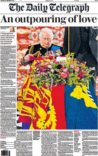 The Daily Telegraph Newspaper Front Page (UK) for 20 September 2022