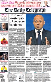 The Daily Telegraph (UK) Newspaper Front Page for 21 October 2021