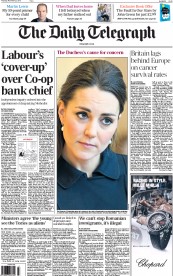 The Daily Telegraph Newspaper Front Page (UK) for 21 November 2013