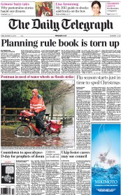 The Daily Telegraph Newspaper Front Page (UK) for 21 December 2012