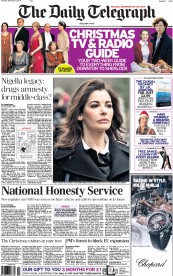 The Daily Telegraph (UK) Newspaper Front Page for 21 December 2013