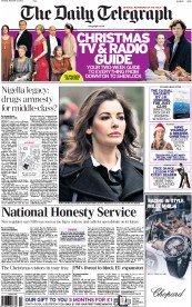 The Daily Telegraph Newspaper Front Page (UK) for 21 December 2013