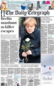 The Daily Telegraph (UK) Newspaper Front Page for 21 December 2016