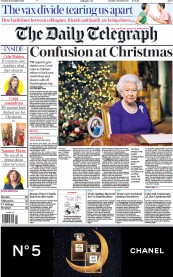 The Daily Telegraph (UK) Newspaper Front Page for 21 December 2021