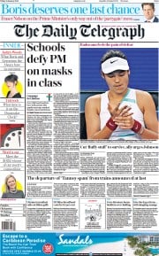 The Daily Telegraph front page for 21 January 2022