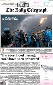 The Daily Telegraph Newspaper Front Page (UK) for 21 February 2014