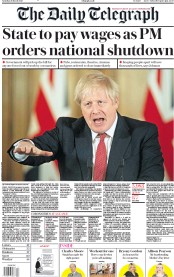 The Daily Telegraph (UK) Newspaper Front Page for 21 March 2020