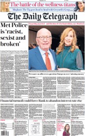 The Daily Telegraph (UK) Newspaper Front Page for 21 March 2023