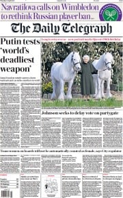 The Daily Telegraph (UK) Newspaper Front Page for 21 April 2022