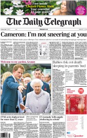 The Daily Telegraph (UK) Newspaper Front Page for 21 May 2013