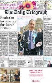 The Daily Telegraph (UK) Newspaper Front Page for 21 May 2019