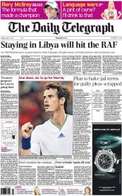 The Daily Telegraph (UK) Newspaper Front Page for 21 June 2011