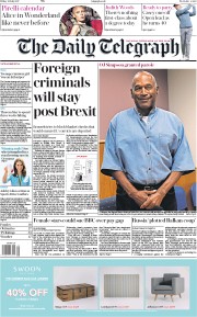 The Daily Telegraph (UK) Newspaper Front Page for 21 July 2017