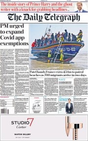 The Daily Telegraph (UK) Newspaper Front Page for 21 July 2021