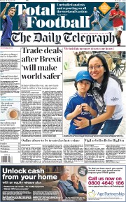 The Daily Telegraph (UK) Newspaper Front Page for 21 August 2017