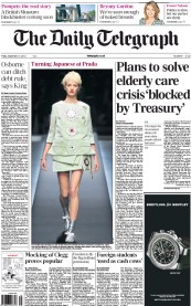 The Daily Telegraph (UK) Newspaper Front Page for 21 September 2012