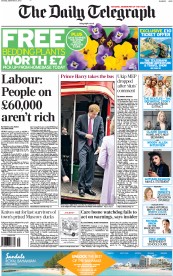 The Daily Telegraph Newspaper Front Page (UK) for 21 September 2013