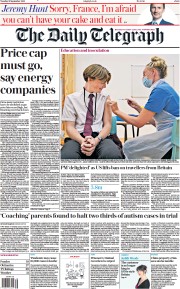 The Daily Telegraph (UK) Newspaper Front Page for 21 September 2021