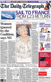 The Daily Telegraph Newspaper Front Page (UK) for 22 October 2011