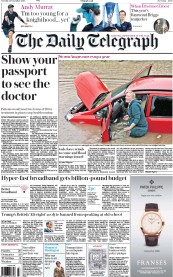 The Daily Telegraph (UK) Newspaper Front Page for 22 November 2016