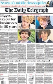 The Daily Telegraph front page for 22 November 2023