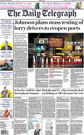 The Daily Telegraph (UK) Newspaper Front Page for 22 December 2020