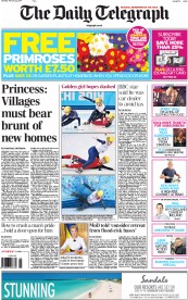The Daily Telegraph Newspaper Front Page (UK) for 22 February 2014