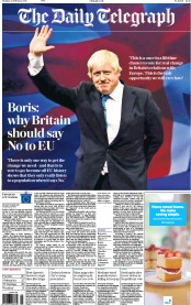 The Daily Telegraph (UK) Newspaper Front Page for 22 February 2016