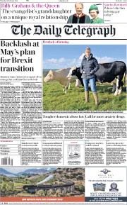 The Daily Telegraph (UK) Newspaper Front Page for 22 February 2018