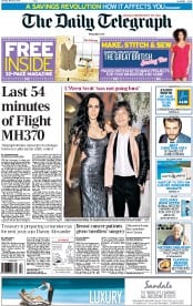 The Daily Telegraph (UK) Newspaper Front Page for 22 March 2014
