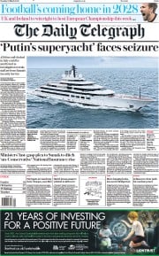 The Daily Telegraph (UK) Newspaper Front Page for 22 March 2022