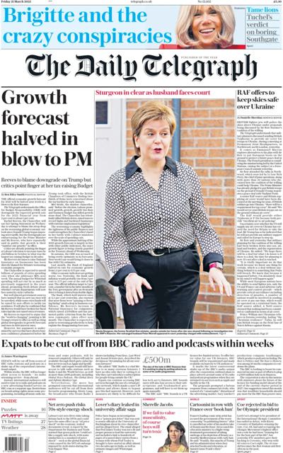 The Daily Telegraph Newspaper Front Page (UK) for 22 March 2025