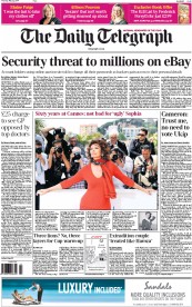 The Daily Telegraph Newspaper Front Page (UK) for 22 May 2014