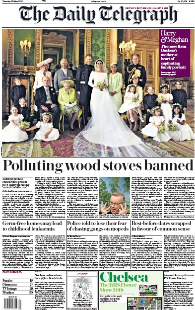 The Daily Telegraph Newspaper Front Page (UK) for 22 May 2018