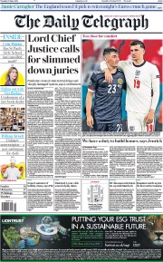 The Daily Telegraph (UK) Newspaper Front Page for 22 June 2021