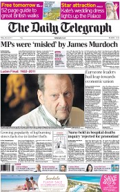 The Daily Telegraph (UK) Newspaper Front Page for 22 July 2011